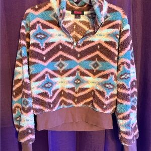 Rock & Roll Cowgirl Multicolor Cropped Aztec Sherpa Fleece Pullover